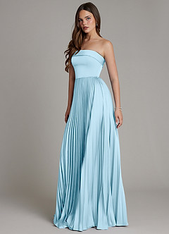 Azazie Mariana Bridesmaid Dresses Sky Blue A-Line Pleated Stretch Satin Dress image6