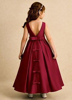 Azazie Mapel vestidos de niña de las flores Vestido de Borgoña de Satin Mate de Princesa con Plisado image1