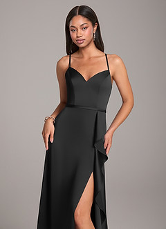 Azazie Naeem Bridesmaid Dresses Black A-Line Stretch Satin Dress image2