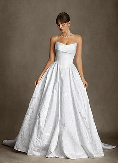 Azazie Ellie Wedding Dresses Diamond White A-Line Strapless Floral Jacquard Dress image10