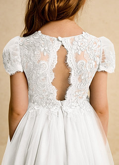 Azazie Puff Flower Girl Dresses Ivory Ball-Gown Lace Tulle Dress image8
