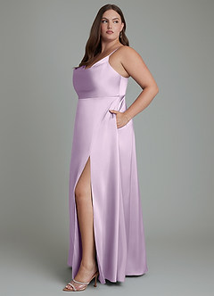 Azazie Sarella Robes de demoiselle d'honneur Robe Trapèze en Satin extensible Plissé Frostiges Flieder image11
