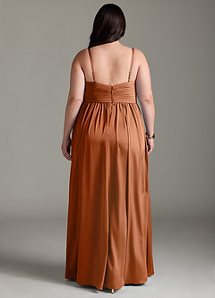 Azazie Alia Bridesmaid Dresses Copper A-Line Pleated Stretch Satin Dress image9