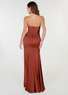 Azazie Yola Bridesmaid Dresses Terracotta Sheath V-Neck Pleated Stretch Satin Convertible Dress image5