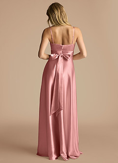 Azazie Oliana Brautjungfernkleider A-Linie Plissee Metallischer Satin Kleid Rosettenrosa image3