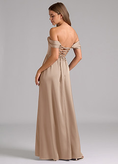 Azazie Hattie Bridesmaid Dresses Taupe A-Line Corset Stretch Satin Dress image2