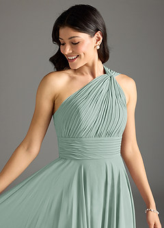 Azazie Charlize Bridesmaid Dresses Agave A-Line One Shoulder Chiffon Dress image5