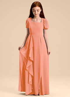 Azazie Priya Junior A-Linie Blouson Chiffon Kleid Sonnenuntergang image5