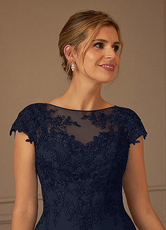 Azazie Terrano Mother of the Bride Dresses Dark Navy A-Line Scoop Lace Dress image4