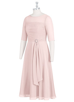 Azazie Naomi Mother of the Bride Dresses Blushing Pink A-Line Boatneck Pleated Chiffon Dress image9