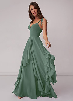 Barbie ♥ Azazie Bridesmaid Dresses Eucalyptus A-Line Bow Chiffon Dress image3