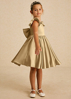Azazie Tootsie Flower Girl Dresses Gold A-Line Bow Matte Satin Dress image4