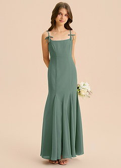 Azazie Evey Junior Abito Sirena in Chiffon Plissettato Eucalipto image4