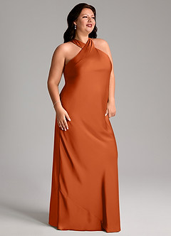 Azazie Doretta Bridesmaid Dresses Burnt Orange Mermaid Pleated Stretch Satin Dress image8