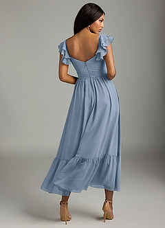 Azazie Anaya Bridesmaid Dresses Dusty Blue A-Line Pleated Chiffon Dress image5