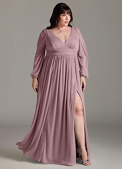 Azazie Norah Bridesmaid Dresses Dusty Rose V-Neck Long Sleeve Dress image9