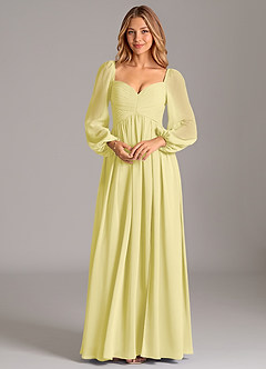 Azazie Bailee Robes de demoiselle d'honneur Robe Trapèze en Mousseline de soie Manche longue Sorbet Citron image6