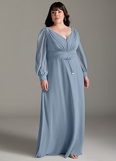 Azazie Sage Venta Final Vestido de Cabernet de Gasa de Corte en A con Manga larga image8