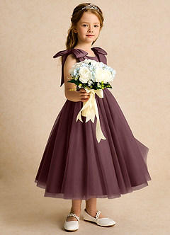 Azazie Serene Flower Girl Dresses Sangria Ball-Gown Bow Matte Satin Dress image5