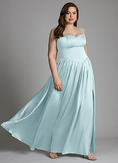 Azazie Francis Brautjungfernkleider A-Linie Korsett Stretch-Satin Kleid Wolke Blau image13