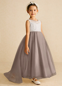 Azazie Tay Flower Girl Dresses Taupe A-Line Sequins Tulle Dress image3