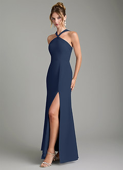 Azazie Rue Bridesmaid Dresses Dark Navy A-Line Halter Chiffon Dress image5