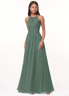 Azazie Bonnie Bridesmaid Dresses Eucalyptus A-Line Keyhole Ruched Chiffon Dress image4