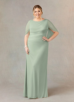 Azazie Belladonna Abiti per la Madre della Sposa Abito Sirena in Maglia con Scollo a U a Pieghe Verde Salvia image7