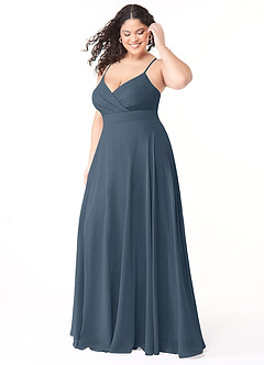 Azazie Avelina Bridesmaid Dresses Neptune A-Line V-Neck Pleated Chiffon Dress image8