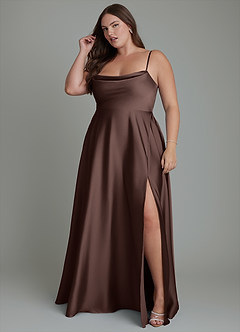 Azazie Elle Bridesmaid Dresses Ganache A-Line Pleated Stretch Satin Dress image12