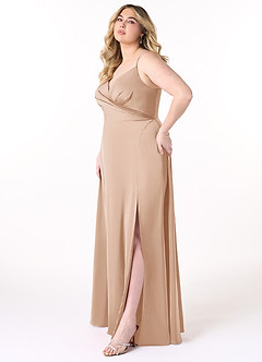 Azazie Dalilah Robes de demoiselle d'honneur Robe Trapèze en Satin extensible Col V plissé Rose Perle image8