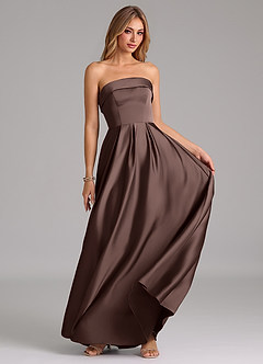 Azazie Lucienne Abiti da Damigella Abito Convertibile A-Line in Raso Elasticizzato Senza Cinturino Ganache image5