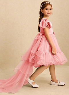 Azazie Cocoa Jurken voor bloemenmeisjes Baljurk Jurk van Tule Geplooid Koraal image4