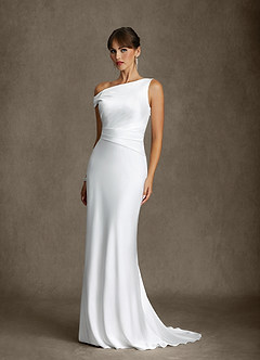 Azazie Ciara Trouwjurken Jurk van Stretch Satijn met Zeemeermin Off-shoulder Diamant Wit image5
