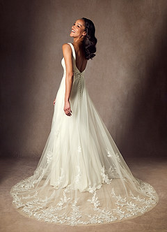 Azazie Ebony Abiti da Sposa Abito A-Line in Raso con Retro in Crepe Lustrini Crema image2