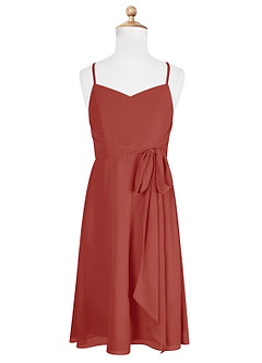 Azazie Doll Junior Terracotta A-Line Bow Chiffon Dress image5
