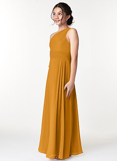 Azazie Cleo Junior Butterscotch A-Line Pleated Chiffon Dress image5