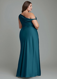 Azazie Emerson Bridesmaid Dresses Ink Blue Mermaid Off the Shoulder Stretch Satin Dress image9