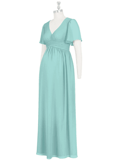 Azazie Verna Brautjungfernkleider für Schwangere A-Linie V-Hals Gerüscht Chiffon Bodenlänge Kleid image9