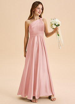 Azazie Charlize Junior Powder Pink A-Line Pleated Stretch Satin Dress image5