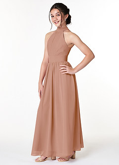 Azazie Iman Junior Champagne Rose A-Line Pleated Chiffon Dress image3