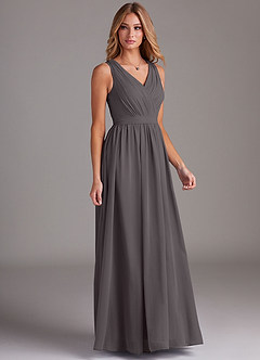 Azazie Kingsley Vestidos de damas de honor Vestido de Gris Acero de Gasa de Corte en A con Encaje image5