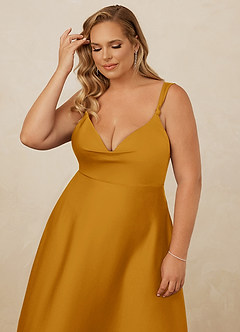 Christian Siriano Bridal for Azazie 1001 Bridesmaid Dresses Butterscotch A-Line Sweetheart Neckline Stretch Satin Dress image16