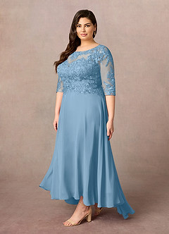 Azazie Monza Kleider für die Brautmutter A-Linie Spitze Chiffon Kleid Stahlblau image8