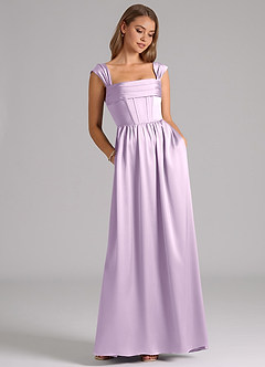 Azazie Hattie Robes de demoiselle d'honneur Robe Trapèze en Satin extensible Corset Frostiges Flieder image3