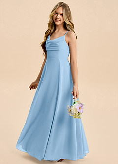 Azazie Gia Junior Powder Blue A-Line Pleated Chiffon Dress image3