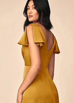 Azazie Soren Bridesmaid Dresses Butterscotch A-Line Pleated Stretch Satin Dress image5