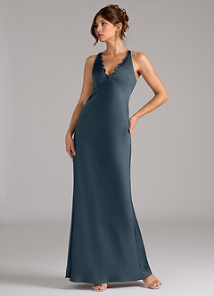 Azazie Tianna Bridesmaid Dresses Twilight A-Line Stretch Satin Dress image1