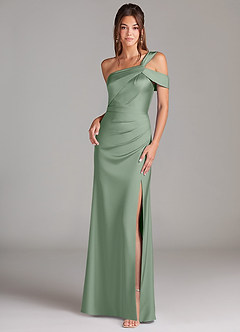 Azazie Wynter Brautjungfernkleider Etui Schulterfrei Stretch-Satin Kleid Matcha image1