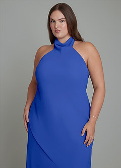 Azazie Velli Abiti da Damigella Abito Sirena in Chiffon Collo alto Blu Reale image2